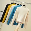 Halv Turtleneck Långärmad Kvinnor Sweater Slim Stickad Hög Elastisk Solid 2020 Ny Fall Winter Fashion Sweater Kvinnor Pullovers X0721