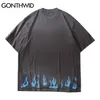 Tshirts Harajuku Fire Flame Tie Dye Tees Shirts Hip Hop Punk Rock Gothic Streetwear Fashion Hispter Short Sleeve Tops 210602