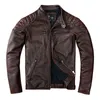 Vintage Style Mens Cowhide Kläder Biker Äkta Läderjacka Mode Brown Leather Slim Coat Män 211222