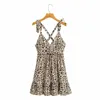 Casual Frau Slim Stretchy Leopard Spaghetti Strap Kleid Sommer Mode Damen Backless Kleider Weibliche Strand 210515