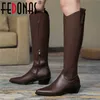 Rubber Boots For Women Side Zipper Genuine Leather Knee High Wide Calf Working Basic Slim Long Shoes 210528
