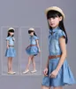 Children Kids Denim Cowboy Dress For Teens Girls Summer Dress Vestidos Clothes 4 5 6 7 8 9 10 11 12 14 Years Old New 2021 Q0716