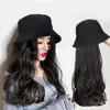 ワイドブリム帽子かつら長い髪の女性の帽子巻き毛の大きなネットレッドパナマファッションフルヘッドギースタイルカバーバケツ