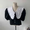 Korean Sweet Peter Pan Collar Lace Ruffled Shirt Women Summer Puff Half Sleeve Female Blouses Vintage Loose Ladies Tops 14252 210512