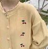 O-nacke körsbär broderi femme tröja söt mode stickad cardigan kvinnor höst avslappnad lös jacka 1f579 210422