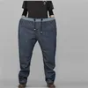 Jeans män elastiska midja plus storlek full längd denim byxor mycket stora 36 till 48 210723