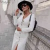Fashion Fall Runway Dress Donna Scollo a V Manica lunga Tasca Monopetto Lana Sexy Celebrity Party 210525