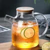 1l / 1.6l Stor transparent borosilikatglas Tekanna Värmebeständig Stor Clear Pot Flower Set Puer Kettle Office Home Tool 210813