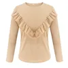 Lange mouw elegante vrouwen blouses dame kantoor werk ruches O-hals Khaki shirts Tops witte zwarte herfst winter blusas 210522