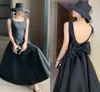 Yeni Varış Zarif Siyah Gelinlik Modelleri A-Line Gençler Fermuar Geri Örgün Bateau Boyun Abiye giyim Parti Elbise