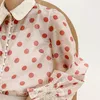 Fashion Women Blouse Long Sleeve Causal Chiffon Tops Elegant Polka Dot Pink Clothing 5325 50 210506