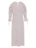 Neploe Fresh V Neck High Waist Chiffon Dress Chic Drawstring Print Women Dresses Elegant Office Lady Puff Sleeve Vestidos 210423