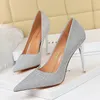 Dress Shoes BIGTREE 7.5/10.5cm High Heels Bling Women Pink Silver Office Ladies Bride Wedding Shoe Pointed Slip On Fashion Woman Pumps