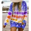 Casual Dresses Long Sleeve Dress Tie Dye Women Fall Clothes For 2021 Mini Plus Size Clothing Vestidos