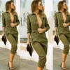 Kadın Tulumlar Tulum Serin Kızın Uzun Safari Kol Ordu Yeşil Katı Rahat Bodysuit Bayanlar Vintage Romper Moda Mujer Tulum