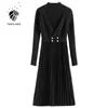 Fansilanen élégant élégant pull tricoté robe robe femmes minces vintage long noir automne hiver bureau femme 210607
