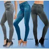 Бесшовные высокие талии фальшивые джинсы леггинсы женские карманные растягивающиеся тощая женщина толчок стройный подходящий карандаш уличная одежда 210604