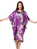 Damska Sletka Seksowna Silk Rayon Robe Suknia Koszu Koszulka Summer Casual Home Dress Drukowane Luźne Plus Size Nightwear Szlafrok