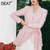 Loose Fit Pink Color Ruched Asymmetric Jacket Lapel Long Sleeve Women Coat Fashion Tide Spring Autumn WF04111L 210421