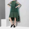 Deux pièces femmes été solide vert midi robe en maille transparente ensemble doublure gilet plus taille dames robes transparentes décontractées robe 2564 210409