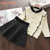 Urso líder bebê meninas camisola roupa roupa est inverno malha ruffles cor sólida casual top spender saia 211025