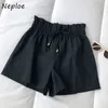 Neploe High Waist Hip Elastic Shorts Women Pocket Design Solid Summer Outwear Shorts Feminino Simple Soft All Match 210510