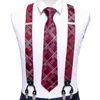 Red Fashion Nowość Regulowany Y-Back Silk Set Neck Krawat Dla Mężczyzn Party Wedding Y-Shape 6 Clip Suspenders Barrywang