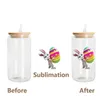 16oz Sublimation Clear Glass Tumbler 12oz Frosted Cola Can Bamboo Lid Beer Cocktail Cup Whiskey Coffee Mug Iced Tea Jar