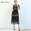 Mode Designer Kleid Sommer Damen Kleid Kurzarm Mesh Blumen Stickerei Schlanke Elegante Urlaub Schwarze Kleider 210524