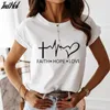 Coton Électrocardiogramme Imprimer T-shirt D'été Femmes À Manches Courtes Loisirs Top Tee Casual Dames Femme T-shirts 210514