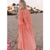 Sexy See Through Bikini Cover-ups Pink Chiffon Tunic Long Kimono Women Summer Wrap Dress Beach Wear Swimsuit Cover Up Q1256 210722