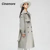 Cinemore ankomst Autumn Top Trench Coat Women Double Breasted Long Outerwear For Lady High Quality Overrock 9003 211021