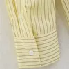 Printemps jaune rayé longue chemise femmes bouton surdimensionné femme haut à manches femme poche blouse décontractée 210519