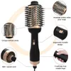 One Step Hair Dryer & Volumizer Straightener Curler Brush Gold Hot Air Brush Negative Ions Rotary Blower Tangle Detangling Comb