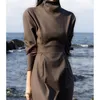 LLZACOOSH Fashion Chic Spring Summer Women Casual Retro Turtleneck Female Long Sleeve Office Slim Dresses Vestidos 210514