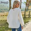 O-Neck Hollow Out Lace Patchwork Keyhole Back Blouses Tops Spring Women Long Sleeve Elegant White Blouse 210510