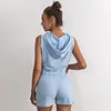Zweiteiliger Anzug Sommer mit Kapuze ärmellos Stayhome-Stil Tasche lässige Weste Shorts Anzug 2-teiliges Set für Damenbekleidung 210508