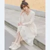 Dantel Zarif Elbise Kadınlar Uzun Kollu Rahat Peri Elbise Tatlı V Yaka Kemer Kadın Kore Tarzı Giyim Sonbahar Ofis Lady 210521