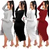 Nya 2024 Kvinnor Autumn and Winter Solid Color Long Sleeve Bandage Dress Sexig Hollow Out Halter Ladies Club Party Dresses