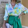 Tie-geverfd Satijn Oversized Blouse Shirts Dames Casual Lange Mouw Button Up Lente Herfst Tops Streetwear Blusa Mujer 210427