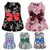 Dog Summer Dress with Bow Sublimation Printing Dog Apparel Elegant Floral Ribbon Pet Princess Dresses Pets Sundress Puppy Skirt for Small Girl Dogs Wholesale A308