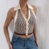 Streetwear Fashion Striped Y2K Halter Knitted Crop Top Women Sexy Backless Slim Outfits Kvinnliga Tank Tops 210514