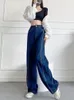 Spring autumn new design womens high waist wide leg loose palazzo denim jeans rivets patchwork long pants trousers SMLXLXXL
