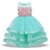 Snörning Formell First Feast Elegant Evening Gown Flower Princess Dress Girls Barnkläder Kids Party For Girl Clothes 210508