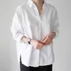 Office Lady Basic Solid Blouse Women Autumn Korean Chic Style Cotton White Shirt Loose Side Split Casual Long Sleeve Tops 12650 210521