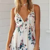 Foridol Backless Mini Vestido Verão V Neck Beach Sundress Mulheres Branco Floral Impressão Vestidos Curto Vestido 210415