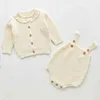 Örme Giysi Kız Örgü Romper Bebek Bebek Tulum Güzel Moda Prenses Uzun Kollu Coat + Romper Suit 2 adet 210417
