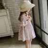 Girls Princess Smock Dress 2021 Korean Summer Kids Floral Vintage Smocking Embroidery Dresses Children Cotton Off Shoulder Frock Q0716