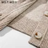 Wotcoy Jesień Zima V-Neck Dzianiny Kardigany Kobiety Single Breasted Printed Loose Swetry Kobiet Casual Cardigans Soft Knitwear 210805