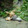 Codzienna kolekcja króliki króliki Żywicy Miniatury Wróżka Ogród Ornament Craft Bonsai Home Decor Wielkanocny dzień prezent 210811